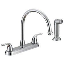 Double Handle Standard Kitchen Faucet with Side Sprayer Pull Sink Swivel Chrome