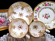 1830'S Hamilton Moore tea cup and saucer trio gold gilt green accents teacup 