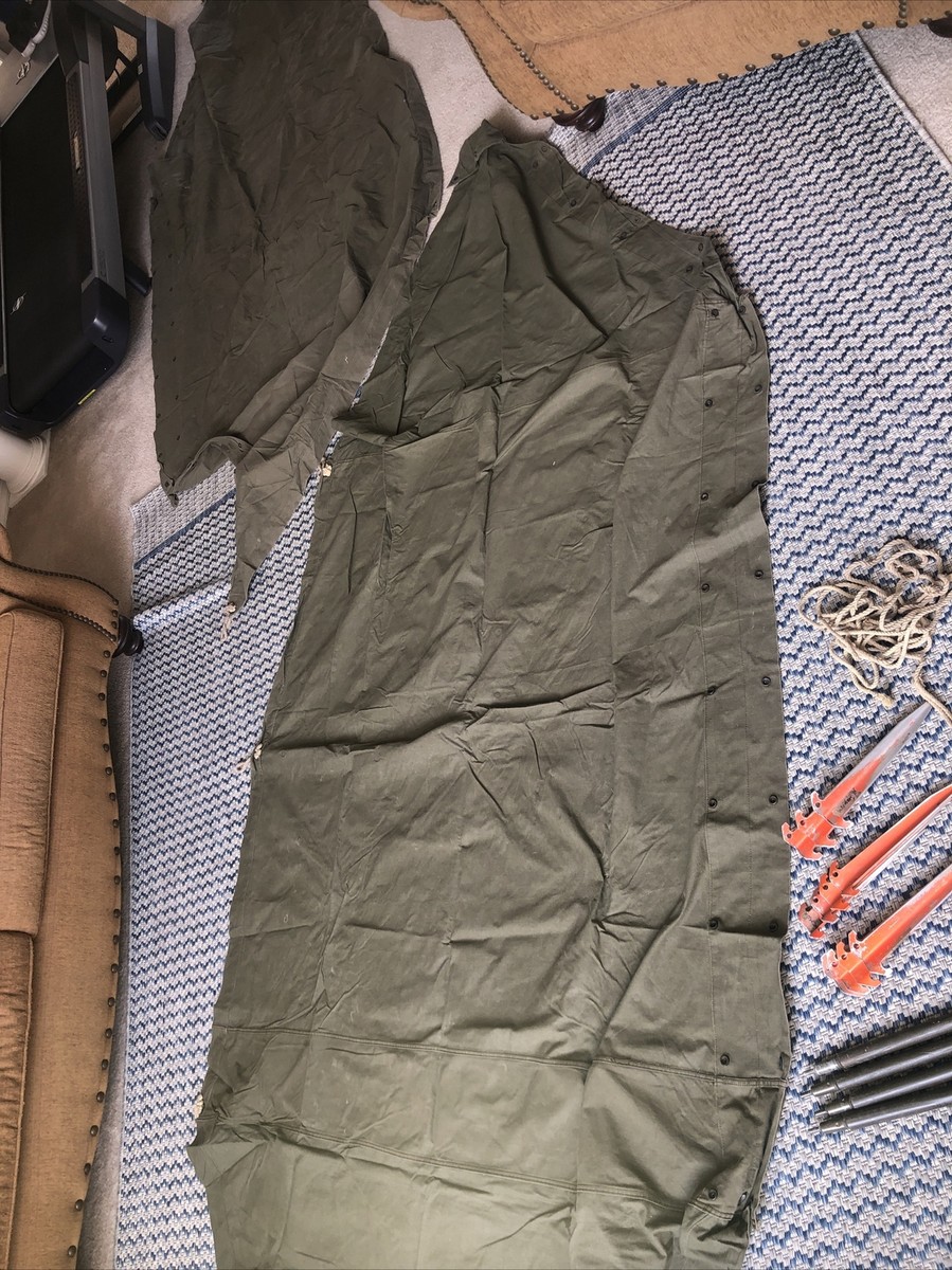 Vintage US Military Canvas Shelter 2 Half Pup Tents w/ Rope Metal