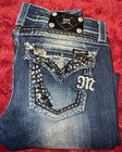 Miss Me Easy Boot Denim Jeans Sequined Embroidered Pockets Blue Women’s Size 27