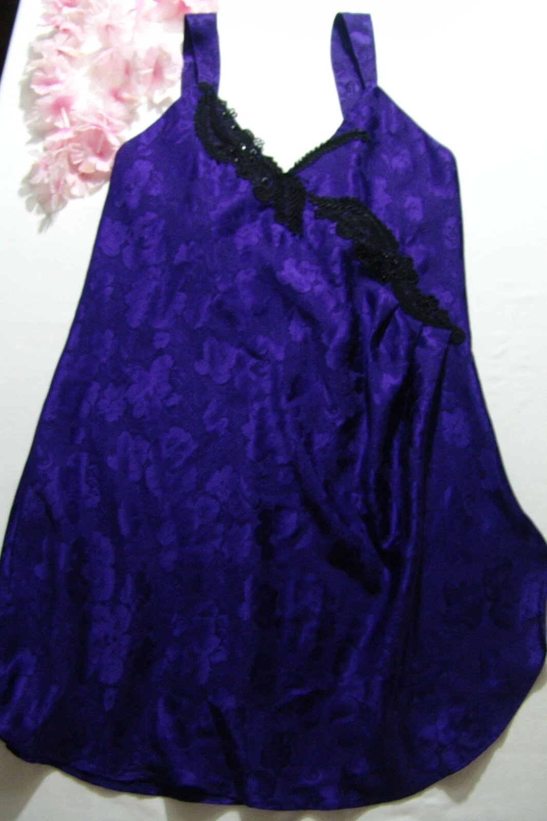 UNDERCOVER Abito Victoria's Secret slip M viola jacquard raso pizzo applicato medio vintage 80