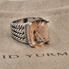 David Yurman Sterling Silver 16x12mm Morganite Diamond Wheaton Ring Size 7