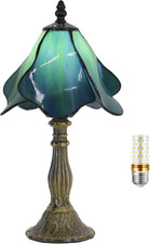 Mini Tiffany Stained Glass Table Lamp - Green Bedside Accent Light 8x14.5