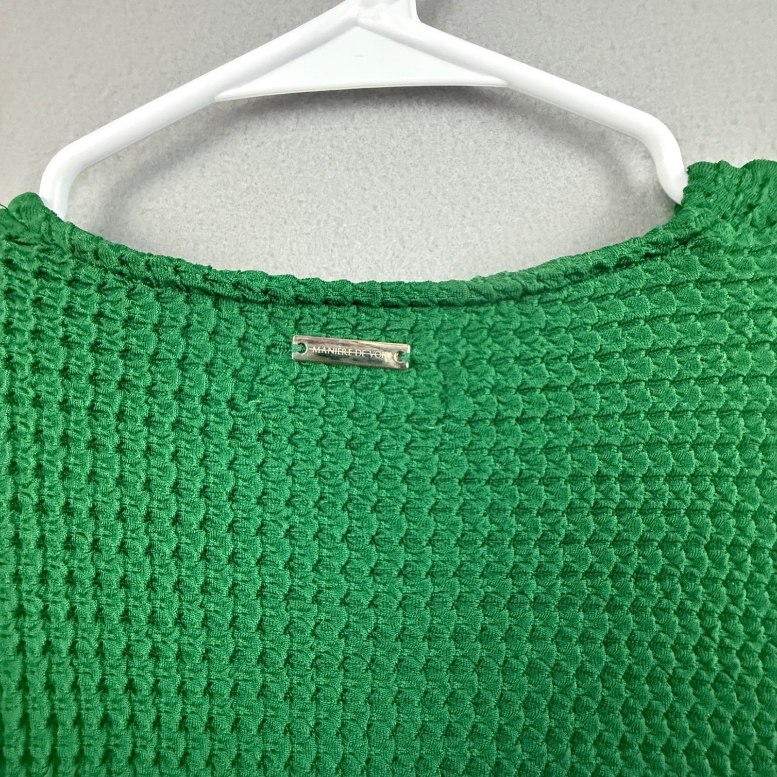 Maniere De Voir Waffle Knit Cutout Bodysuit Long Sleeve Snap Green Womens Size 6 image 4