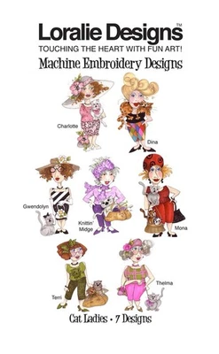 🐈‍⬛Loralie Designs 7 Machine Embroidery Designs ‘’Cat Ladies” USB/FLASH DRIVE