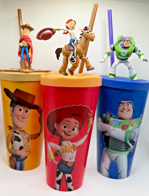 Disney Pixar Toy Story 5 Woody Jessie Buzz 3 Cup Set + Topper +