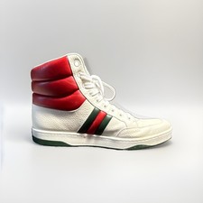 Gucci White Leather High Top Sneakers Red Col...