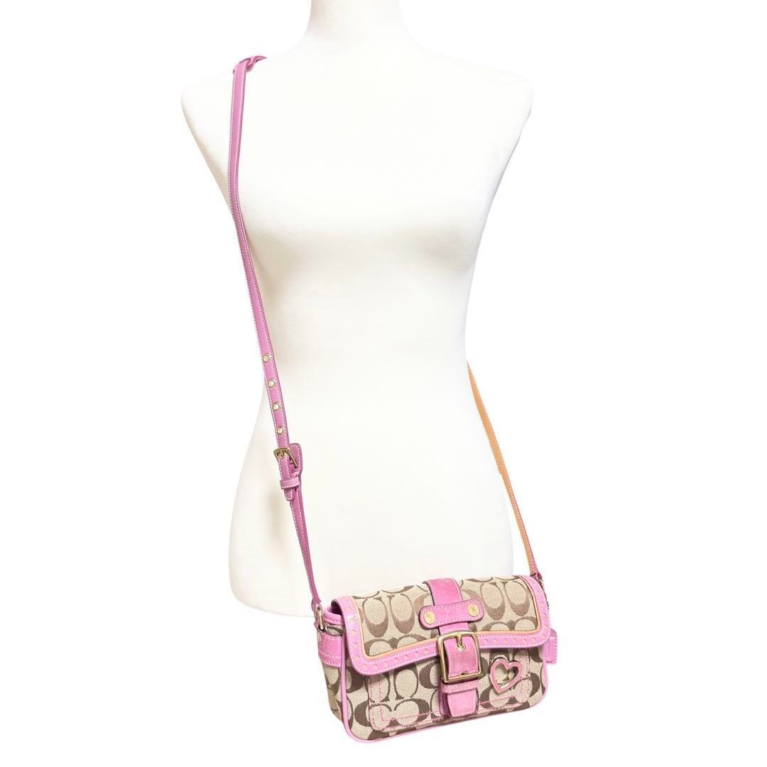 COACH Signature Soho Mini Shoulder Bag Heart Pink Canvas Suede