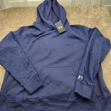Under Armour Womens Loose Navy Blue Speckled Sleeve Hoodie Sweatshirt XL NWT