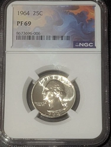 NO RESERVE 1964 Washington Silver Quarter 25C NGC PF69 Proof $80 Book Value