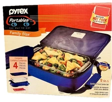 Pyrex 4pc Portable Family Size 2QT Insulated Food Carrier Hot Pack Family Sz