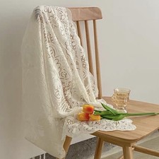 White Oval Lace Tablecloth Doily Embroidered Floral Small Table Cover Home Decor