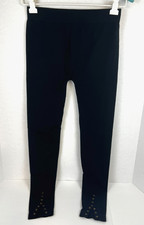 Womens Lightweight Black Leggings- Studds  Cutouts at Ankle One Size Fits All