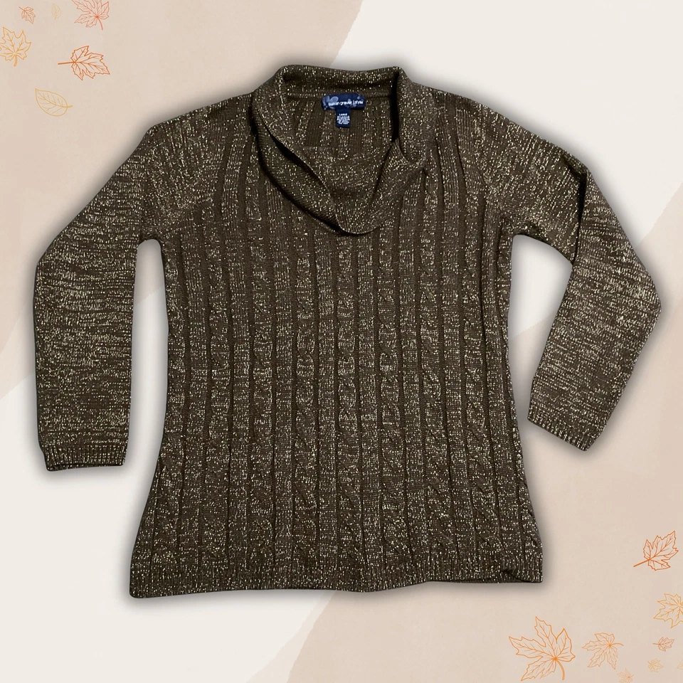 Suéter para mujer Susan Graver estilo marrón dorado brillante capucha cuello talla grande Foto 4 de 4