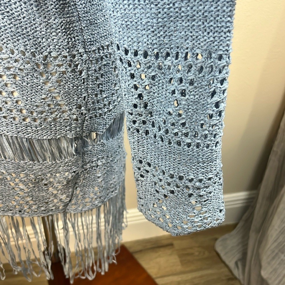 MICHAEL KORS Open Knit Crochet Long Cardigan Sweater XS Fringe Lightweight NEW thumbnail 9