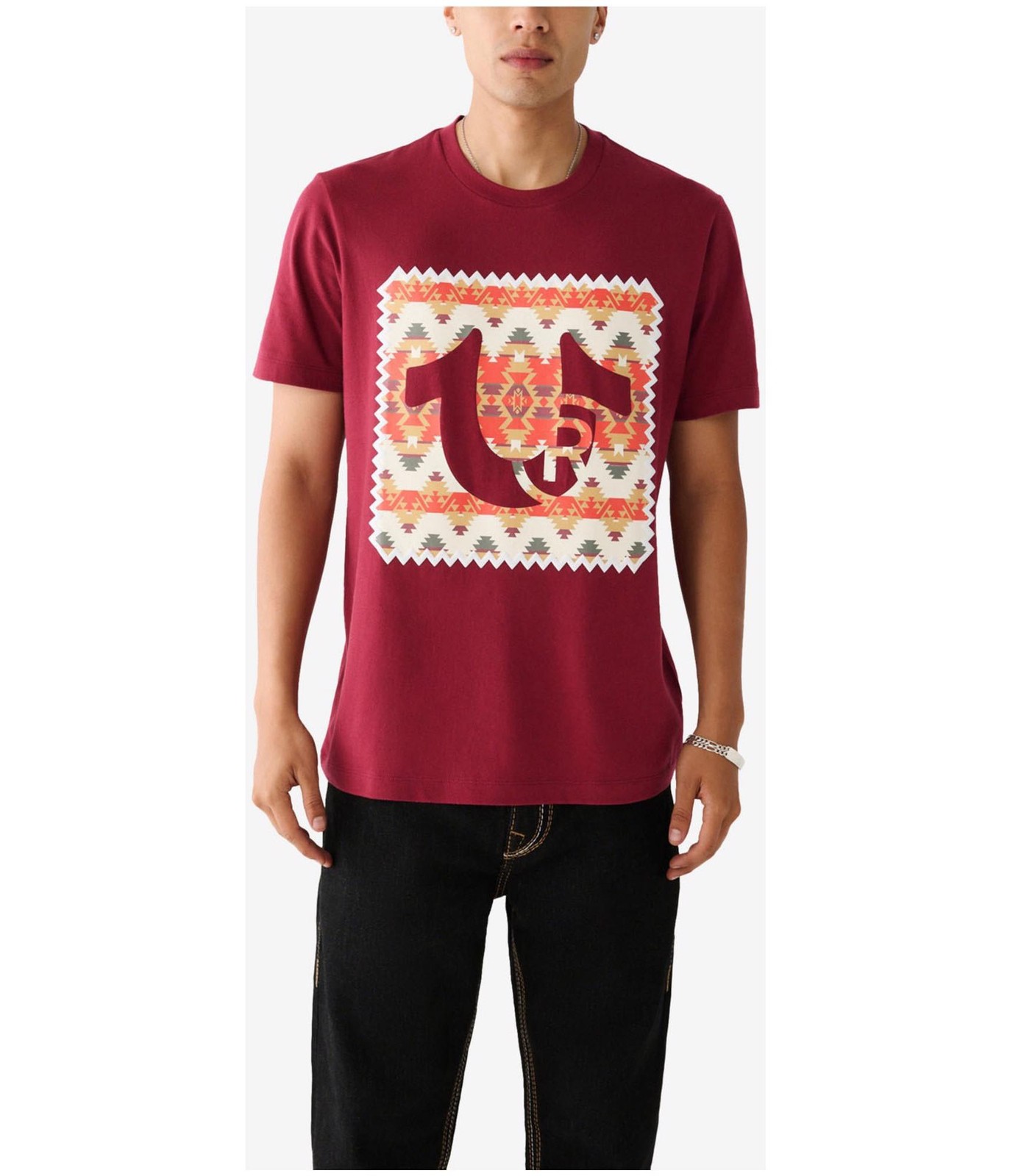 True Religion Mens Southwest Horseshoe Logo Graphic T-Shirt Red Small 5390₽
