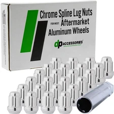 Chrome M14x1.50 Lug Nuts For Aftermarket Wheels - Closed End Spline - Set of 24