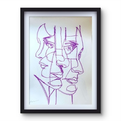 Aleph Original Art 14x11 Abstract Expressionist Face Painting Gallery Paper