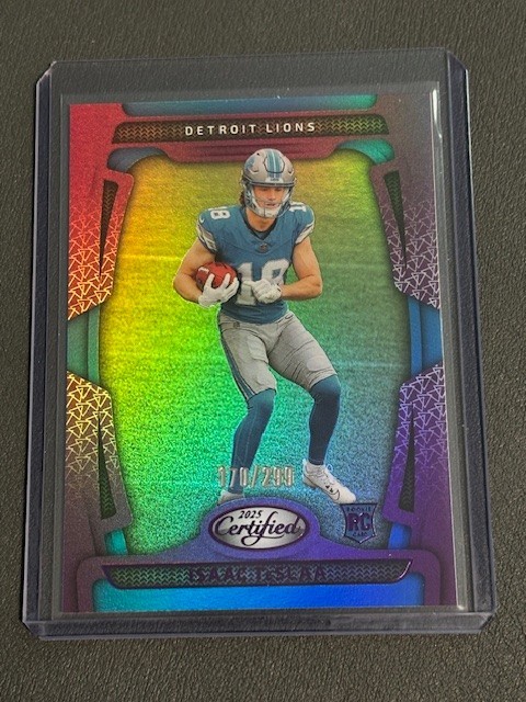 2025 Certified #162 Isaac Teslaa Purple Mirror Rookie RC /299 Detroit Lions
