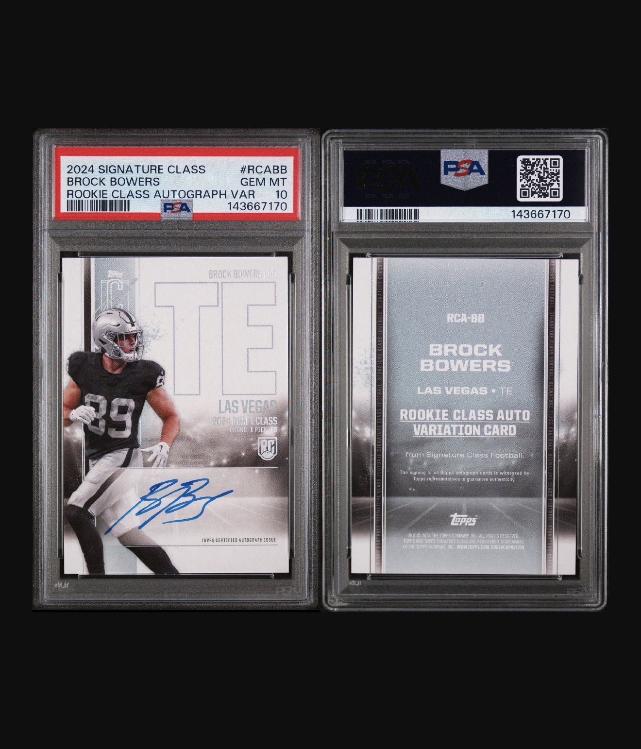 2024 Topps Signature Class - Rookie Class Autographs Brock Bowers PSA 10 view 3