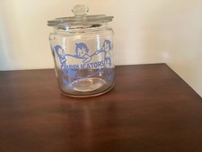 VINTAGE 1938 Baby Boy s Blue Print Nursery Jar with Glass Lid