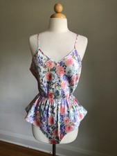 STUNNING VTG DEENA Floral Silky Satin 2pc Camisole Tank  Shorts Lingerie Set M