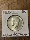1968-D Kennedy Half Dollar 50cent Piece Coin. *40% Silver* Uncirculated BU.