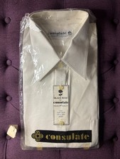 1970s  1980s Deadstock Consulate White Dress Shirt 16  Collar Diolen NOS