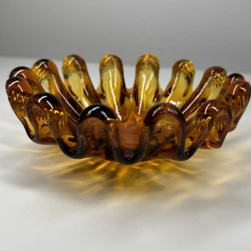 Tazón de arte de vidrio ámbar con borde de dedo de 14 dedos plato de baratija de 5,25" de diámetro pequeño - Imagen 7 de 19