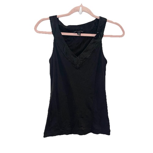 Vintage Y2K Banana Republic Silk Trim V-Neck Tank Top Grunge Whimsigoth Solid 8