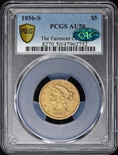 1856-S $5 Liberty Head Half Eagle PCGS AU50 (CAC)