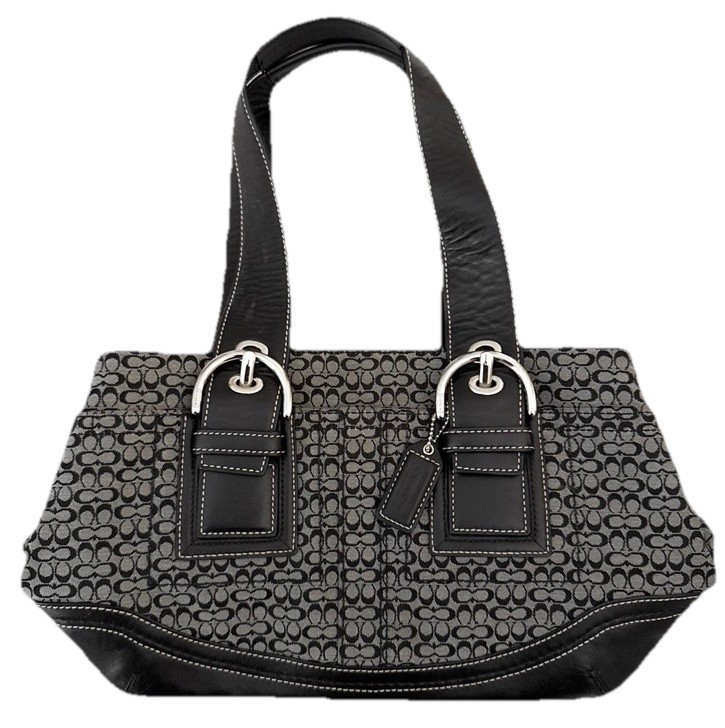 Coach Soho Signature Small Black Gray Canvas Satchel Bag Y2K