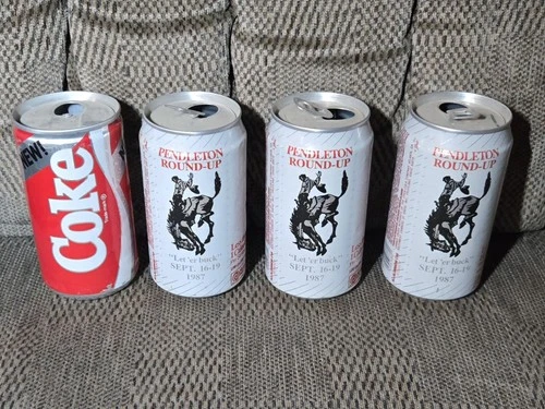 1987 Vintage Diet Coke New Coke Coca-Cola Pendleton Round-Up Empty Cans Lot of 4