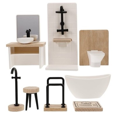 1:12 Dollhouse Miniature Bathroom Set, Sink Toilet Tub Shower Towel Rack, Decor