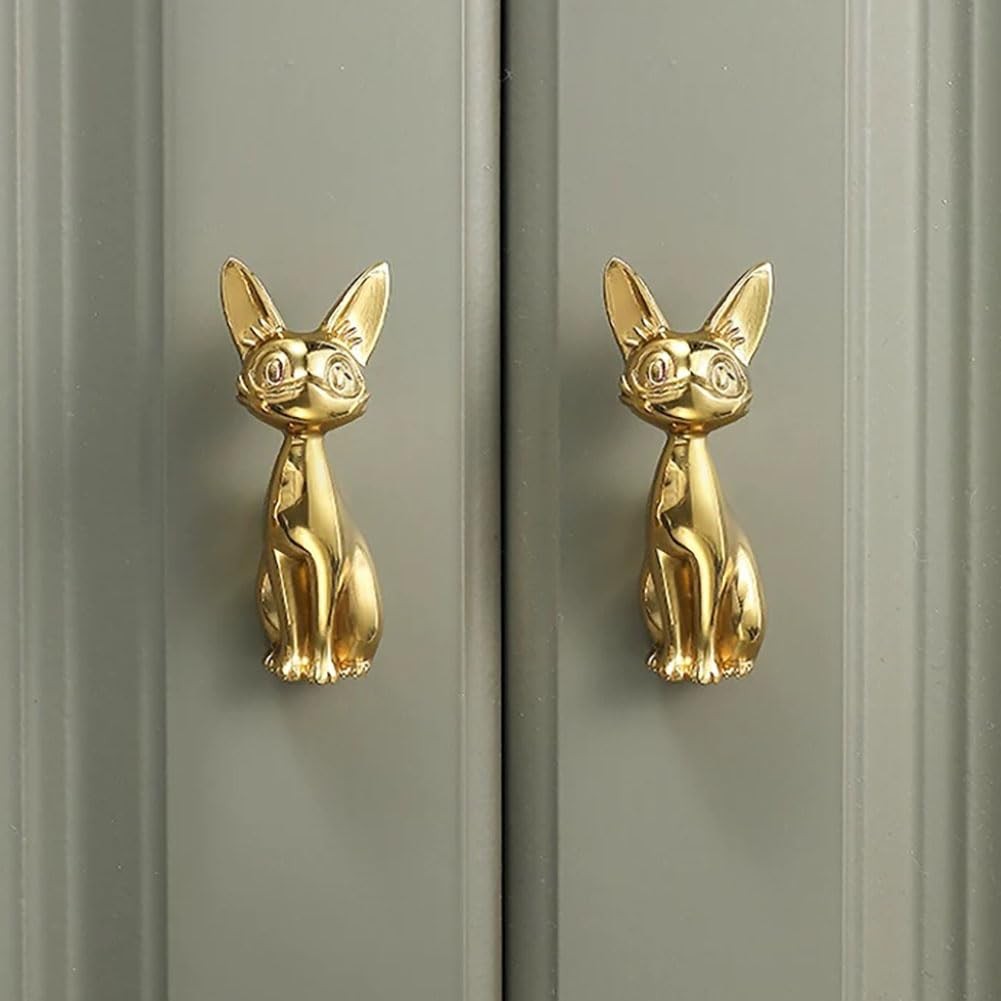 Brass Cabinet Knobs (2 Pack) Cute Cat Golden Drawer Knob Kitchen Cabinet Pull...