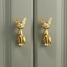 Brass Cabinet Knobs (2 Pack) Cute Cat Golden Drawer Knob Kitchen Cabinet Pull...