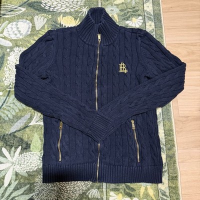 Ralph Lauren Black Label Navy Cable-Knit Full-Zip Mockneck Sweater