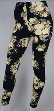 New Black Cream Floral Brushed Peachskin Full Length Leggings Plus Size 12-20