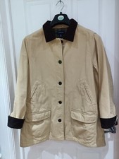Lands’ End Barn Beige Coat Field Jacket Corduroy Collar Canvas ,flannel Lined Xl