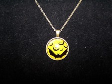 HALLOWEEN BLACK BAT pendant bronze 20" necklace FREE box