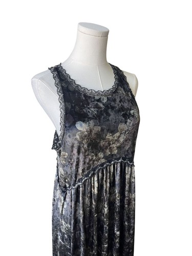 Pol Floral Velvet Burnout Maxi Dress Size M Forest Fairy Lace Ruffle Coquette - Picture 2 of 11