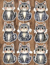 Cute Gray Kitten Die Cut Vinyl Stickers Set Scrapbooking Laptop Waterbottle