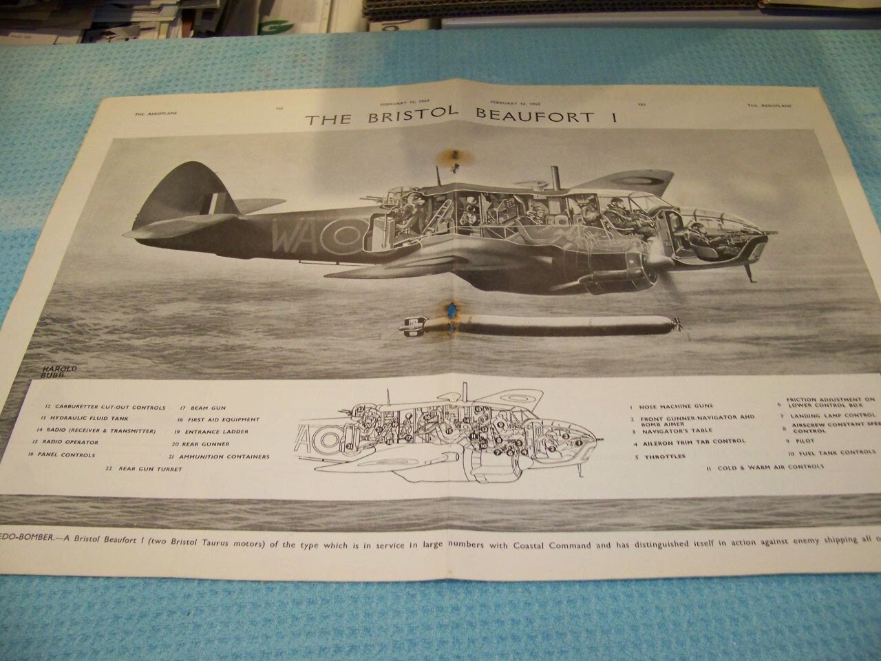 1943 Bristol Beaufort I..2-Page Cutaway/Legend/Profile (718Nn)