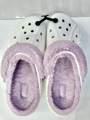 Crocs Baya lined fuzz strap clog white/lavender US M Size 11