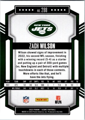 2023 SCORE STARS PARALLEL #288 ZACH WILSON 249/299 | eBay