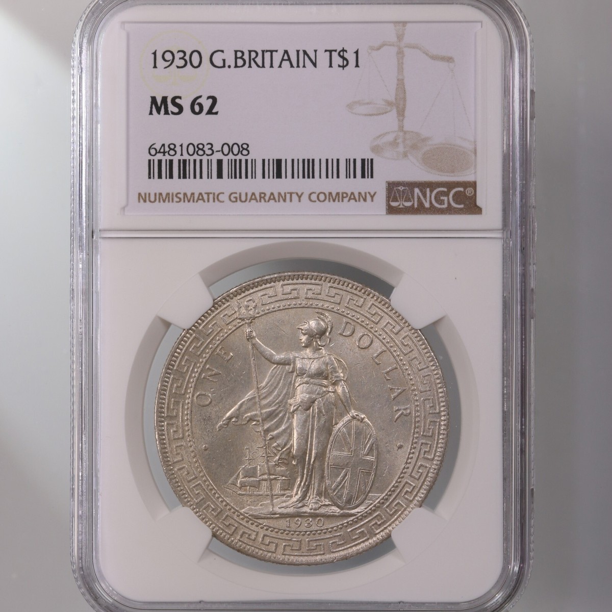 1930 Great Britain T$1 NGC Certified MS 62 Silver Trade