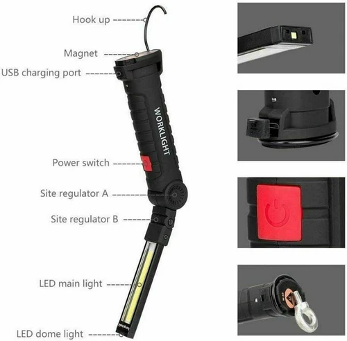 COB LED Rechargeable Work Light Magnetic Inspection Torch Lamp Flexible Cordless - Picture 3 of 31