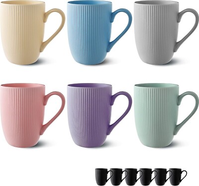 6 Kaffee Tassen Set Gross - Porzellan Becher Modern - 350 ml Keramik Tee Lungo