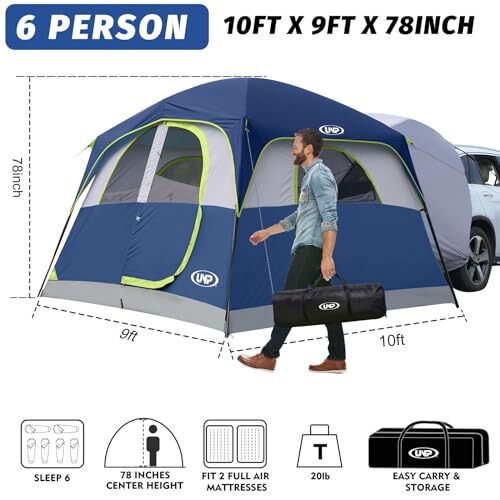 UNP SUV Tent for Camping, 6-Person Car Camping Tent, SUV Tailgate Dark Blue - Picture 3 of 7