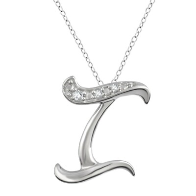 Diamant Akzent Anfangsbuchstabe I Anhänger Halskette in Sterlingsilber